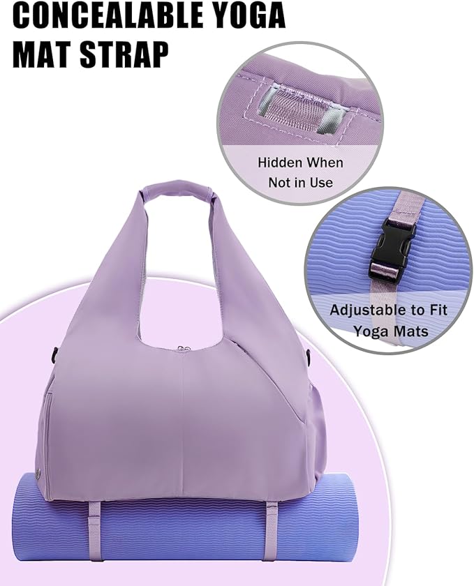Gym Bag for Women with Shoe Compartment Yoga Mat Bag with Wet Pocket and Water Bottle Holder Weekender Bag with Strap