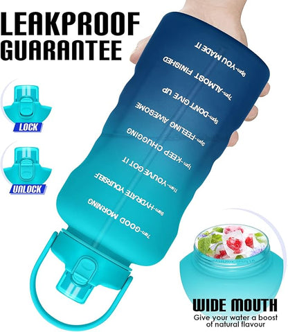 HydroPal 1 Gallon Water Bottles with Straw, 128 oz Water Bottle BPA Free Innovative 2-IN-1 Lid Gym Bottle with Times to Drink Motivational, Large for Sports Fitness Camping Water Jug （13.8X5.5 inch）
