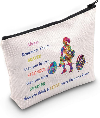 LEVLO Weight Lifting Cosmetic Make Up Bag Weightlifter Gifts Idea You Are Braver Stronger Smarter Than You Think Weightlifting Makeup Zipper Pouch Bag (Always Weight Lifting)
