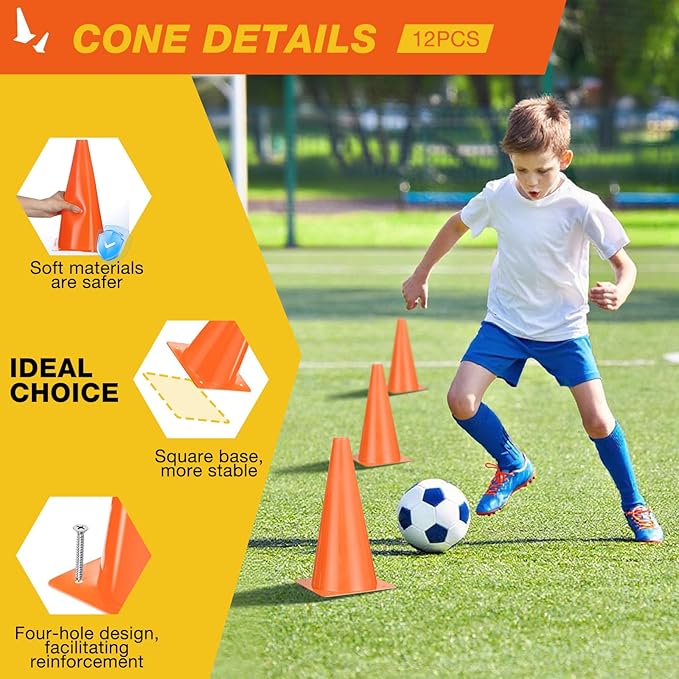 12 Inch Durable Cones,12pcs Versatile Plastic Traffic Cones and Soccer Cones for Sports Training,Agility Drills,Parking Safety,Basketball Training,Football Training.