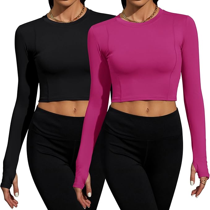 Loovoo Women Workout Shirts 1/2/3 Pack Athletic Compression Tee Dry Fit Yoga Gym Basic Tops