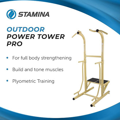 Stamina Pull Up Bar Tower & Dip Station, Free Standing Outdoor Home Gym Equipment, Green - Adjustable and Portable Workout Stand for Calisthenics Body Weight Training