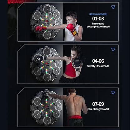 Music Boxing Machine - 9 Speed Wall Mounted Puncher, Rhythm Training Pad, Smart Boxing Traineing Machine with Gloves | Smart Light Reaction Board for Adults Boys Gym Workout Fitness Indoor