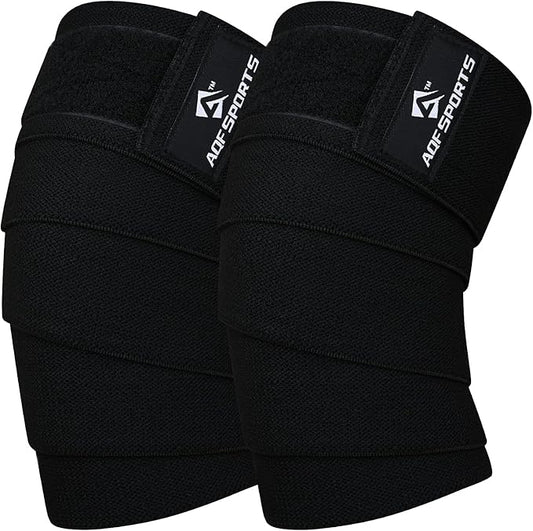 AQF Knee Wraps Weight Lifting Bandage - IPL and USPA Approved Gym Knee Support - Heavy Duty 78” Elasticated Support Straps Guard Powerlifting, Squatting (Pair)