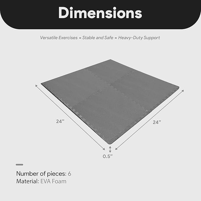 BalanceFrom Puzzle Exercise Mat 1/2" Thick, EVA Interlocking Foam Floor Tiles for Home Gym, Mat for Home Workout Equipment, Floor Padding for Kids, Multiple Sizes and Colors