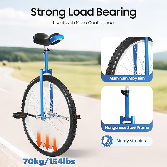 16/24 Inch Wheel Unicycle with Steel Rim, Unicycle Electric Wheel Skidproof Mountain Tire Cycling Sports Exercise with Adjustable Seat, Adults Kids Outdoor Sports Fitness Exercise Tool