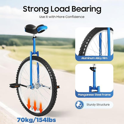 16/24 Inch Wheel Unicycle with Steel Rim, Unicycle Electric Wheel Skidproof Mountain Tire Cycling Sports Exercise with Adjustable Seat, Adults Kids Outdoor Sports Fitness Exercise Tool