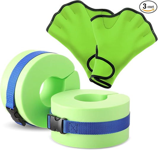 Hungdao Water Aerobics Set for Aquatic Exercise 1 Pair Swimming Glove 2 Pcs Foam Swim Aquatic Cuffs Water Weights Pool Resistance Fitness Equipment for Adults Swimming Training Workouts