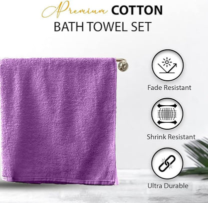 100% Cotton Bath Towels, 24x48 Pack of 6 Towels, Quick Dry, Highly Absorbent, Soft Feel Towel, Gym, Spa, Bathroom, Shower, Pool, Luxury Soft Towels (Light Purple, 24x48-6 Pack)