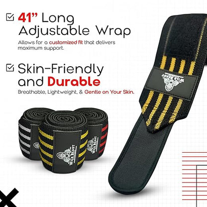 Elbow Wraps for Weightlifting (Pair), Stretchable & Breathable 41" Elbow Compression Strap, Weightlifting Straps for Bench Press, Supports Powerlifting, Pressing, Elbow Straps for Gym Accessories for Men (Yellow)