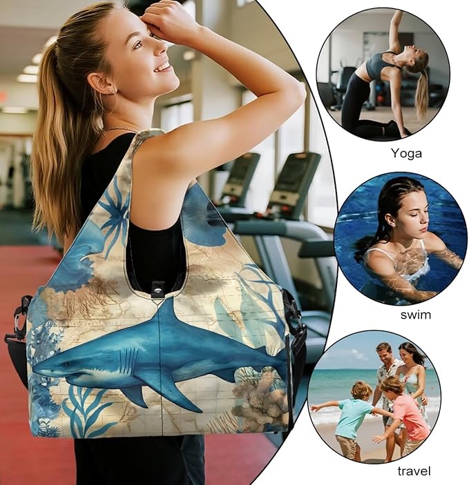 Gym Bag with Yoga Mat Holder Large Tote Bag With Multi Pockets for Women Men Dry Wet Separated Pocket Carryall Yoga Tote Bag for Pilates Travel Workout Office