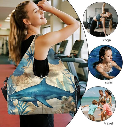 Gym Bag with Yoga Mat Holder Large Tote Bag With Multi Pockets for Women Men Dry Wet Separated Pocket Carryall Yoga Tote Bag for Pilates Travel Workout Office