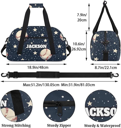 Personalized Baseball Gym Duffel Bags with Custom Name Sport Training Travel Bags for Kids Boys for Overnight Weekender, Dark Blue