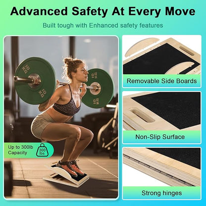 3 in 1 Slant Board for Calf Stretching,Anti Slip Squats Wedge Balance Board for Physical Therapy,Calf Stretcher for Core Strength Wood Rocker Board
