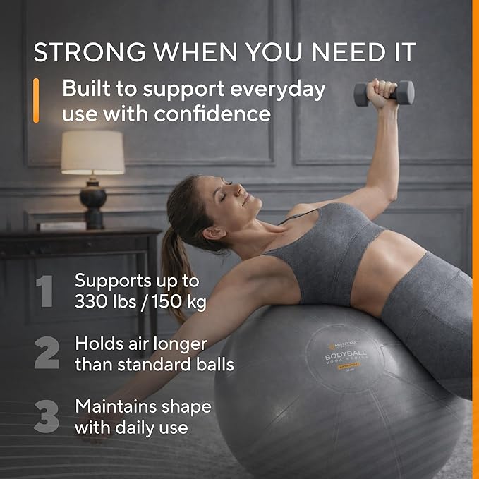 MANTRA SPORTS Exercise Ball – Yoga Ball for Pilates & Fitness - Birthing for Pregnancy, Stability, Core, Balance, Therapy for Physical Rehab, Workout for Home Gym & Office Chair, Fast Pump Included