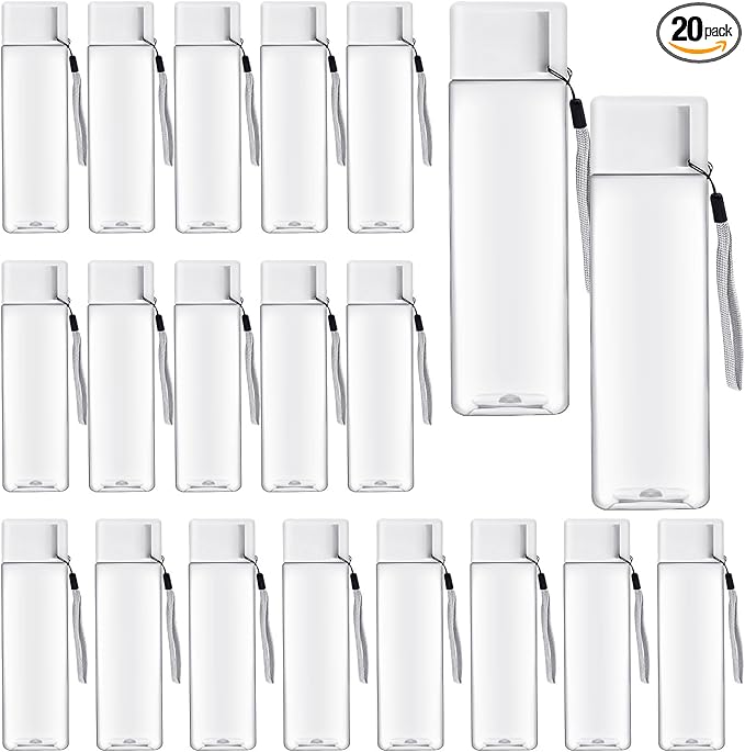 20 Pack Water Bottle for Kids Bulk,17 oz Plastic Water Bottles Wide Mouth Adults Sports Water Bottle,Reusable Large Drinking Cups for School Gym Outdoor Fitness,Clear