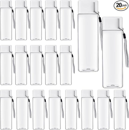 20 Pack Water Bottle for Kids Bulk,17 oz Plastic Water Bottles Wide Mouth Adults Sports Water Bottle,Reusable Large Drinking Cups for School Gym Outdoor Fitness,Clear