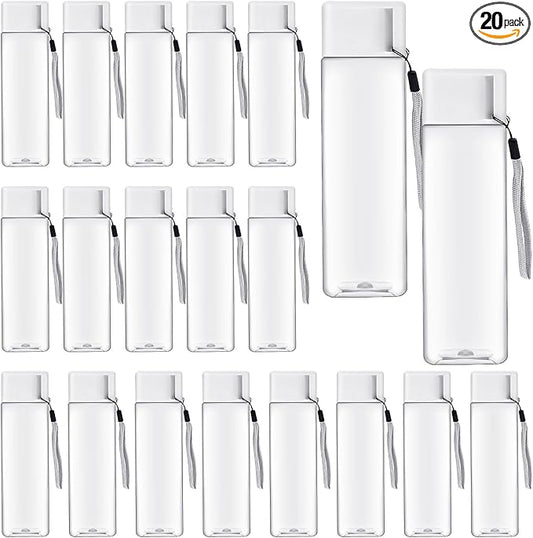 20 Pack Water Bottle for Kids Bulk,17 oz Plastic Water Bottles Wide Mouth Adults Sports Water Bottle,Reusable Large Drinking Cups for School Gym Outdoor Fitness,Clear