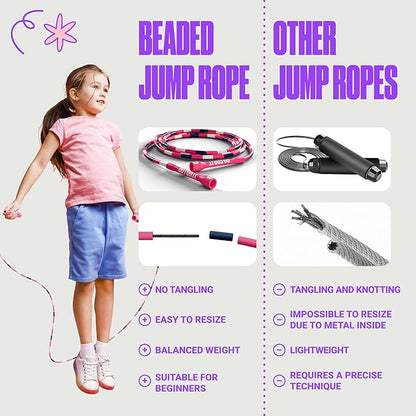 Sportbit Elite Beaded Jump Rope – Adjustable for Kids & Adults, Durable Fitness Skipping Rope for Cardio, Gym, Home & Outdoor Workouts