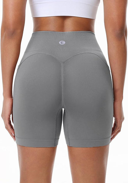Evercute Women's Gym Shorts 3/4 Pack Seamless Scrunch Butt Lifting Workout Shorts 5" Tummy Control Ruched Booty Yoga Short
