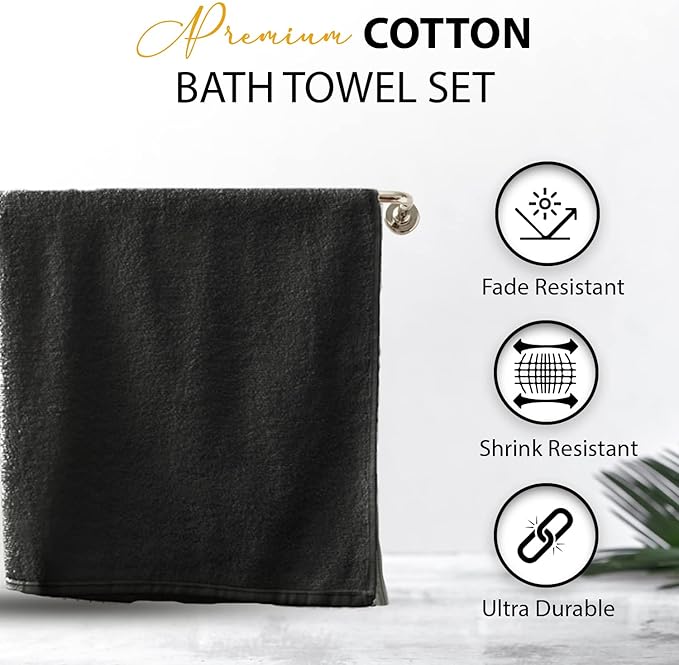100% Cotton Bath Towels, 24x48 Pack of 6 Towels, Quick Dry, Highly Absorbent, Soft Feel Towel, Gym, Spa, Bathroom, Shower, Pool, Luxury Soft Towels (Grey, 24x48-6 Pack)