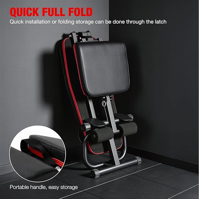 Adjustable Exercise Chair for Home Gym – Foldable Back Extension Bench for Core, Hip & Lower Back Workout – Multi-Functional Hyperextension Bench with Tension Rope for Full-Body Exercise