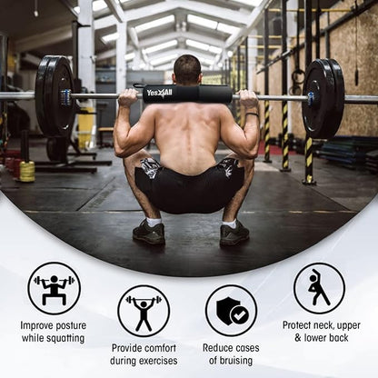 Yes4All Ergonomic Foam Bar Pad, Olympic Barbell Squat & Neck Pad for Squats, Hip Thrusts & Weight Lifting Bar