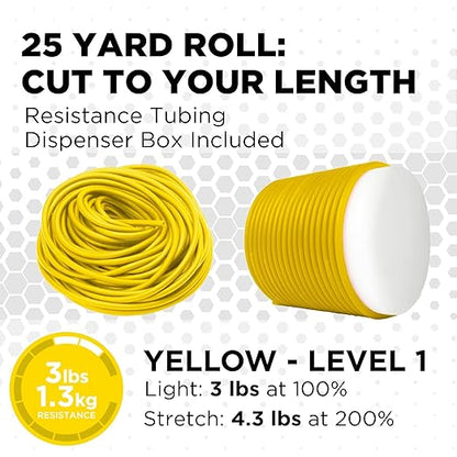 THERABAND Latex Resistance Tubing, Yellow, Light Level 1, 25 ft Roll, Professional Grade for Upper and Lower Body Workouts, Cut-to-Length, Color-Coded Resistance Levels