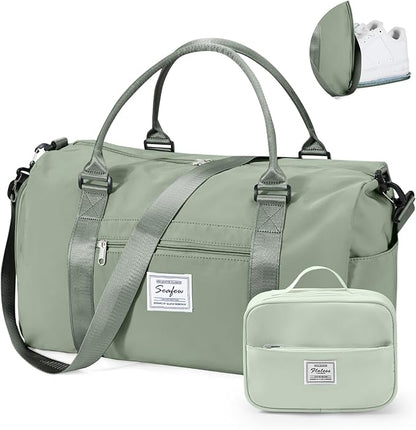 Gym Bag for Women with Shoes Compartment,Small Duffel Bag Sport bag with Toiletry Bag Overnight Travel Tote Bags Weekender Carry on Bag Personal Item Bags for Airlines Grey Green