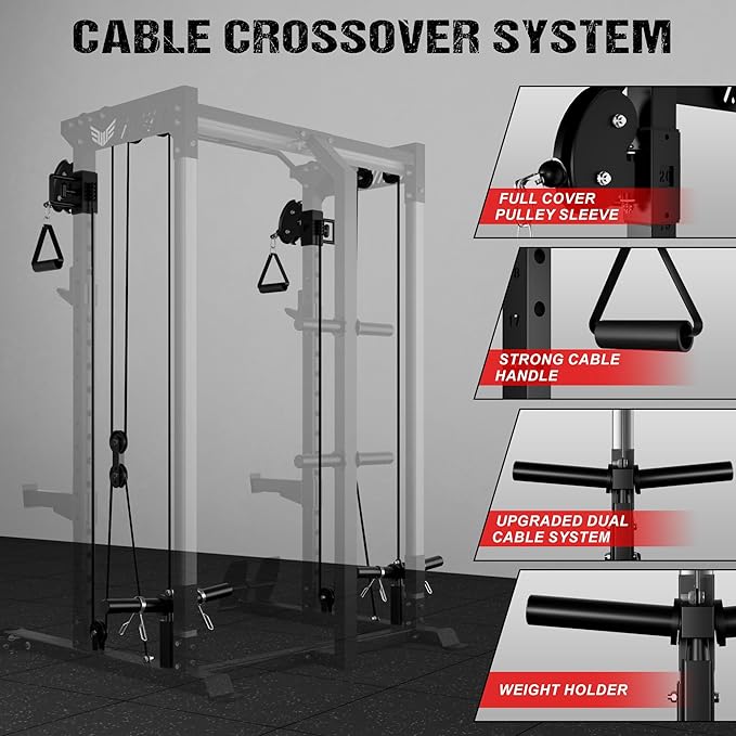 C21 Power Cage, 2000LBS Multi-Function Power Rack with Independent Dual Pulley System, All-in-One Squat Rack for Cable Crossover, Home Gym Workout Machine with More Training Attachments