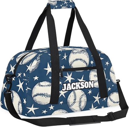 Personalized Baseball Gym Duffel Bags for Kids Boys with Custom Name Travel Sport Training Bags for Overnight Weekender, Blue