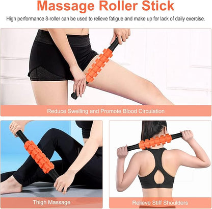 5 in 1 Foam Roller Set Includes Hollow Core Massage Roller, Yoga Stick, Massage Ball, Fitness Stretching Strap, Carrying Bag, Towel, Massage Roller (Orange)