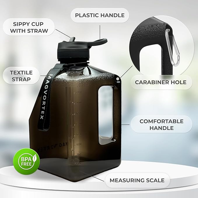 91oz Gym Daily Water Bottle – Large BPA-Free PETG Jug with Magnetic Phone Mount (Plate Included), Leakproof Flip-Top Lid, Wide Mouth for Ice, Straw, Carry Strap, Stable Base, Time Marker