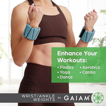 Gaiam Wrist and Ankle Weights, Wearable Bracelet to Strengthen, Tone & Sculpt, Adjustable Ankle Weights for Women & Men for Yoga, Dance, Pilates, Barre, Cardio, Home & Gym Use