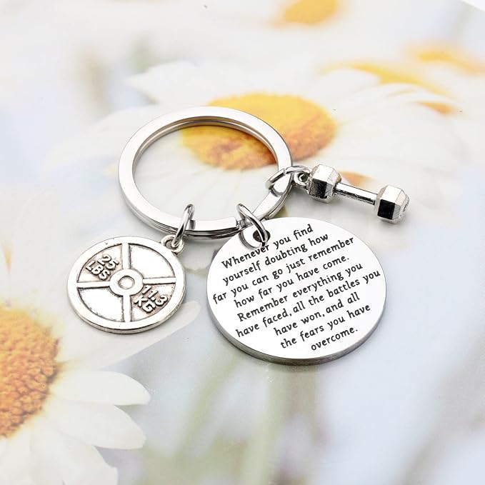 Lywjyb Birdgot Fitness Keychain Weightlifting Sports Keychain Inspirational Dumbbell Workout Keychain
