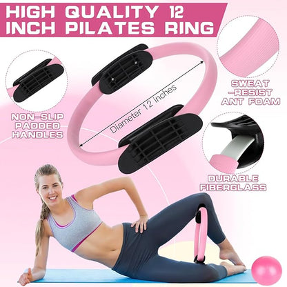 15 Pcs Home Pilates Essentials Kit for Women,Pilates Kit with 9 Inch Yoga Ball,Pilates Ring,Resistance Bands,Jump Rope,Workout Sets for Women,Pilates Equipment Set for Starter Toning Workout at Home