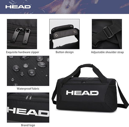 HEAD 45L Waterproof Gym Duffle Bag for Men, Large Capacity Sports Bag with Shoe Compartment & Dry Wet Pocket, Durable Crossbody Weekender Bag for Tennis, Workout, Fitness, Overnight Travel