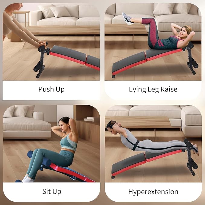Folding Sit Up Bench, Adjustable Workout Bench for Ab Exercise, Curved Incline/Decline Slant Bench, Strength Training Weight Bench, Situps Abs Workout Equipment