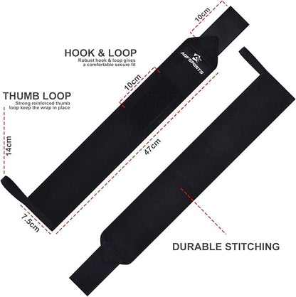 AQF Wrist Wraps for Weightlifting - USPA & IPL Approved 18" Gym Wrist Support with Thumb Loop - Heavy Duty Lifting Wrist Straps for Fitness, Workout, Powerlifting, & Bodybuilding (Pair)