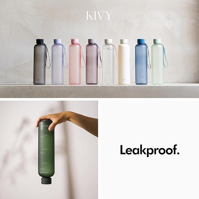 KIVY Slim Water Bottle 32oz [Lightweight & Shatterproof] Fits Backpack & Cupholder for Travel, Sports, School, Gym - Teal green water bottle no straw for Gym - Screw top - Dishwasher Safe