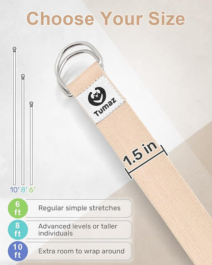 Tumaz Yoga Strap/Stretch Bands [15+ Colors, 6/8/10 Feet Options] with Extra Safe Adjustable D-Ring Buckle, Durable and Comfy Delicate Texture - Best for Daily Stretching, Physical Therapy, Fitness