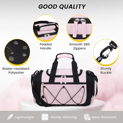 Vorspack Gym Bag for Women - 15 Inches Small Duffle Bag for Travel Lightweight Duffel Bag Personal Item Travel Bag Weekender Bag for Travel Sports Gym - Pink