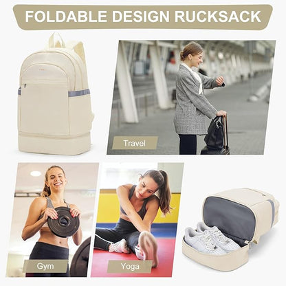 coofay Gym Backpack For Women Men Dance Sports Backpack With Shoe Compartment Waterproof Travel Backpacks Gym Bag Beige