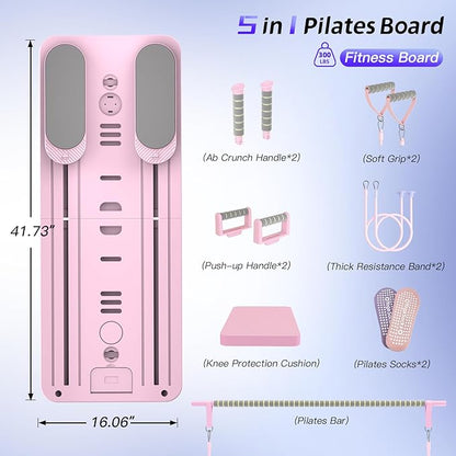5 in 1 Pilates Board, Foldable Pilates Reformer Set with Resistance Bands, Portable Pilates Sliding Board, Trainer Machine for Home Workout, Ab, Core, Fitness, Exercise