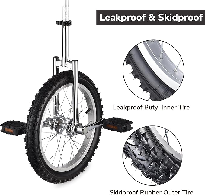 AW 16/18/20/24 Inch Wheel Outdoor Unicycle Adjustable Seat Exercise Bicycle Fit Adults Kids Outdoor Sports Fitness Exercise, for Choice