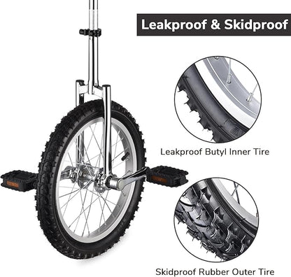 AW 16/18/20/24 Inch Wheel Outdoor Unicycle Adjustable Seat Exercise Bicycle Fit Adults Kids Outdoor Sports Fitness Exercise, for Choice