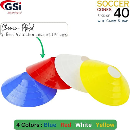 GSi Sports Training Cones for Agility Drills – Soccer & Basketball Multi-Sport Field Markers, Durable Flexible Cones in Multiple Shapes & Packs (20–80 Pack)
