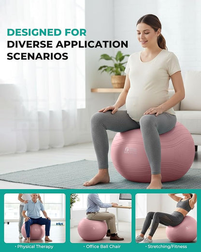 Gruper Yoga Ball, Extra Thick Exercise Ball for Workout Pregnancy Stability - 4 Sizes Anti Burst Balance Ball for Yoga, Pilates, Fitness, Birthing, Physical Therapy - Includes Pump