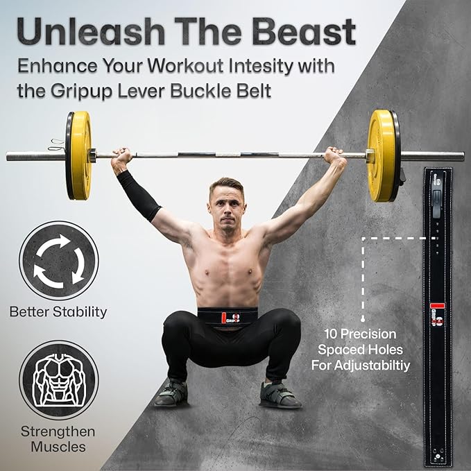 Powerlifting Belt for Weightlifting Lever Buckle Leather Gym Belt 10mm Thick 4-Inch Lumbar Back Support for Men & Women Ideal for Bodybuilding Deadlifts and Strength Training GP-005