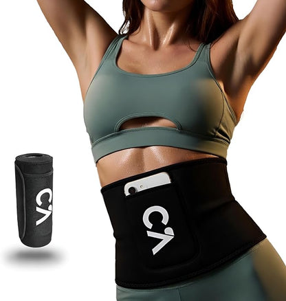 Waist Trimmer Belt for Men & Women – Silver Ion Sweat Belt, Anti-Slip Sauna Trainer, With Pocket & Precision Fit
